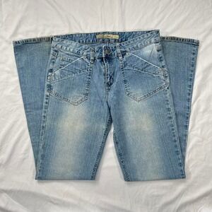 Y2K Mudd Light Wash Vintage Flared Jeans with Embellishments